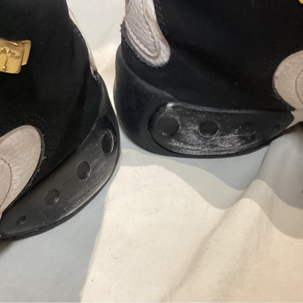 Jordan Women’s Black White Gold Mid-Top Basketball Sneakers - Picture 2 of 11